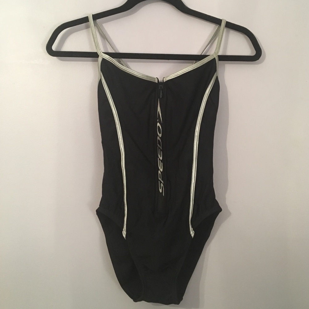 Speedo Black Front Zip Vintage Onepiece